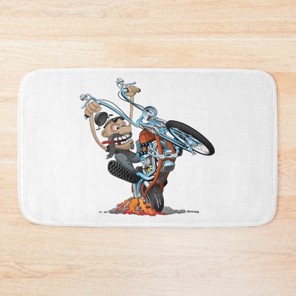 Item preview, Funny biker riding a chopper, popping a wheelie motorcycle cartoon designed and sold by hobrath.