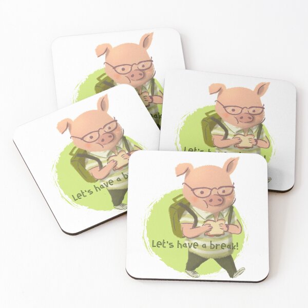Item preview, Funny Pig wearing Glasses Going Back to School with his lunch box and bag designed and sold by EvaWolf.
