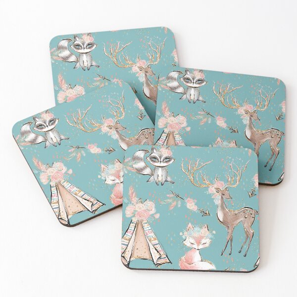 Item preview, Girly Boho with deer, raccoon, fox, tipi designed and sold by Rainbows Galore.