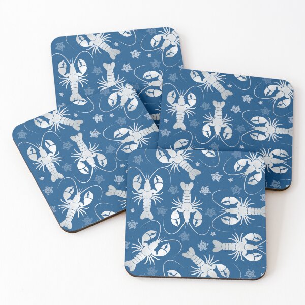 Item preview, lobster love silver on dark blue designed and sold by colorofmagic.