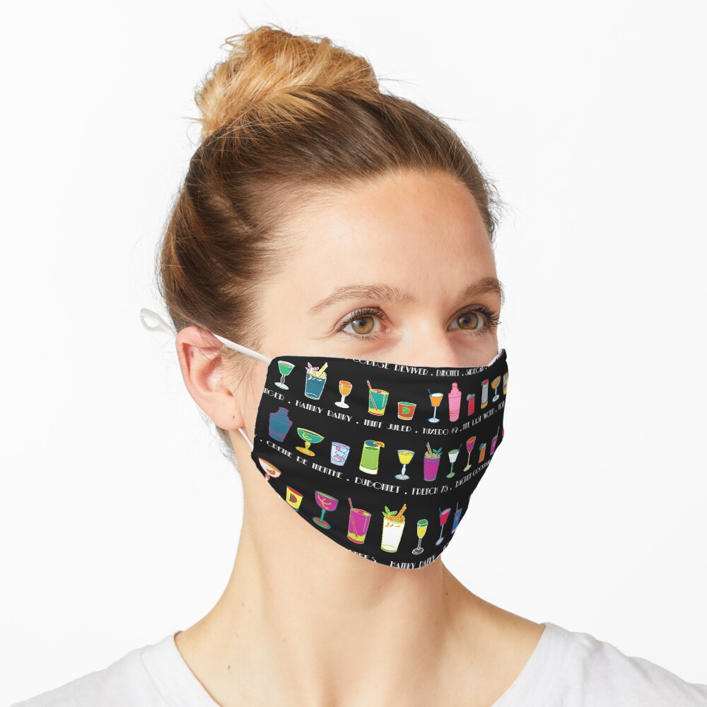 Line em Up! - Prohibition Cocktails pattern on black by Cecca Designs Mask
