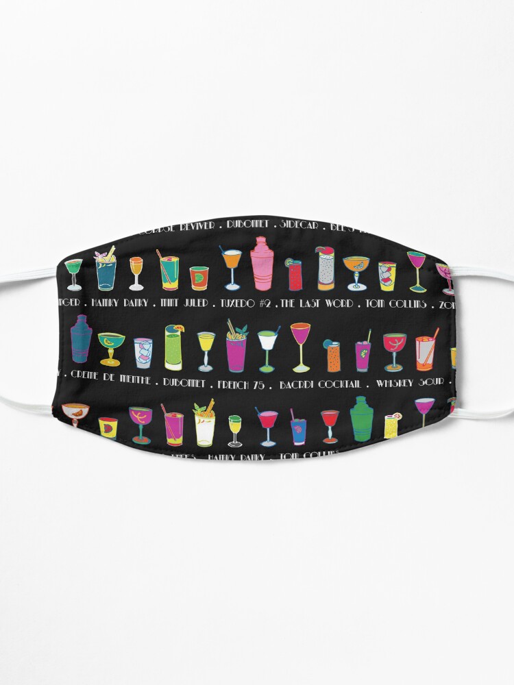 Alternate view of Line em Up! - Prohibition Cocktails pattern on black by Cecca Designs Mask