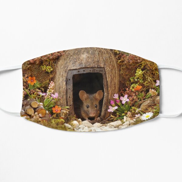 George the mouse in a log pile House at the door Flat Mask