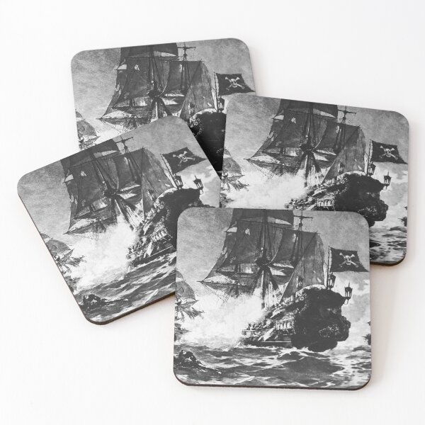 Item preview, PIRATE SHIP BATTLE IN BLACK WHITE Nautical Collection designed and sold by BulganLumini.