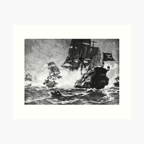 Item preview, PIRATE SHIP BATTLE IN BLACK WHITE Nautical Collection designed and sold by BulganLumini.