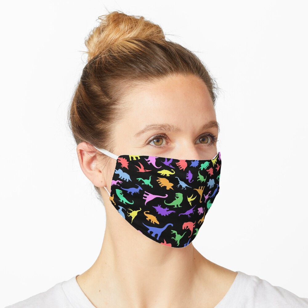 Spaß-Dinosaurier-Muster (schwarzer Hintergrund) Maske