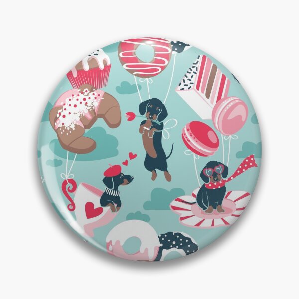 Item preview, Pastel café sweet love dream // aqua background red pastry details blue dachshund dog puppies designed and sold by SelmaCardoso.