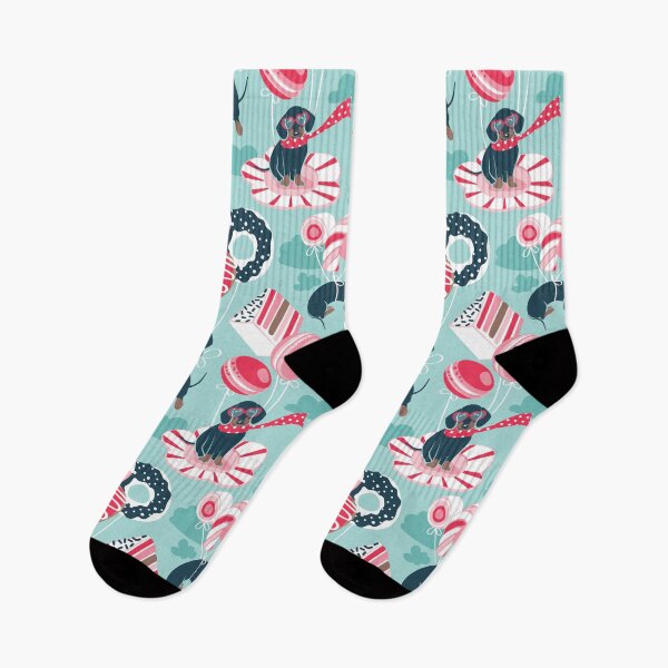 Item preview, Pastel café sweet love dream // aqua background red pastry details blue dachshund dog puppies designed and sold by SelmaCardoso.