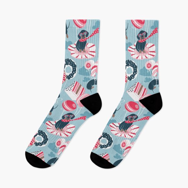 Item preview, Pastel café sweet love dream // pastel blue background red pastry details blue dachshund dog puppies designed and sold by SelmaCardoso.