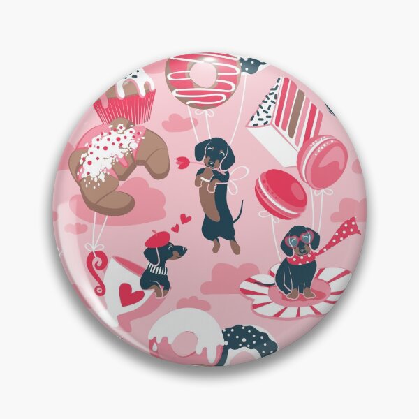 Item preview, Pastel café sweet love dream // pastel pink background fuchsia red details blue dachshund dog puppies designed and sold by SelmaCardoso.