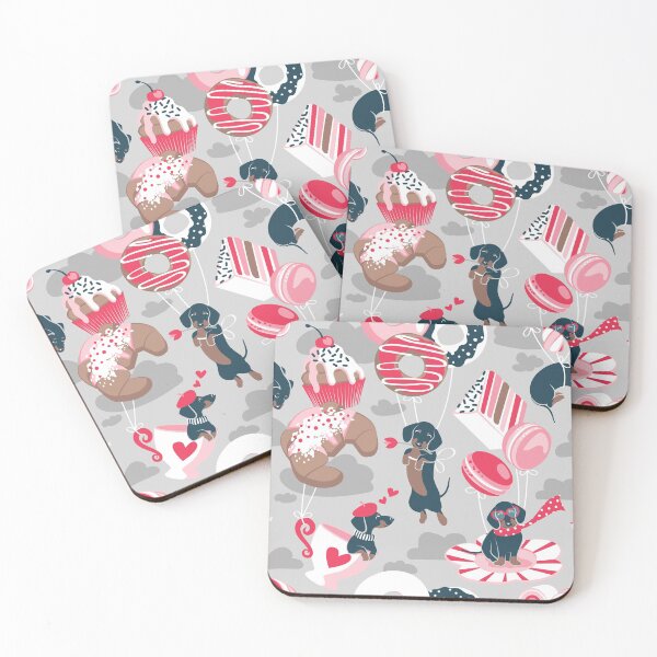 Item preview, Pastel café sweet love dream // grey background red pastry details blue dachshund dog puppies designed and sold by SelmaCardoso.