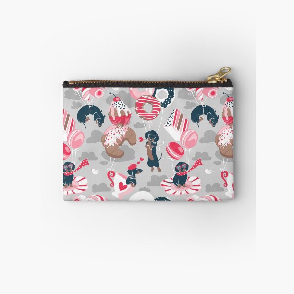 Item preview, Pastel café sweet love dream // grey background red pastry details blue dachshund dog puppies designed and sold by SelmaCardoso.