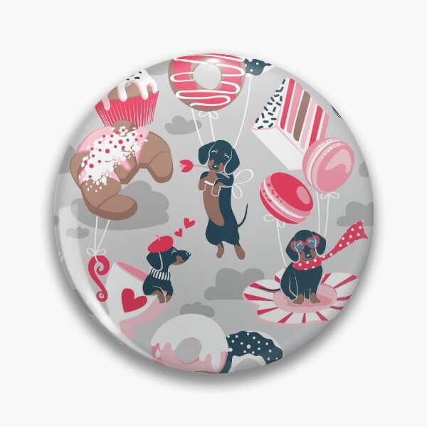 Item preview, Pastel café sweet love dream // grey background red pastry details blue dachshund dog puppies designed and sold by SelmaCardoso.