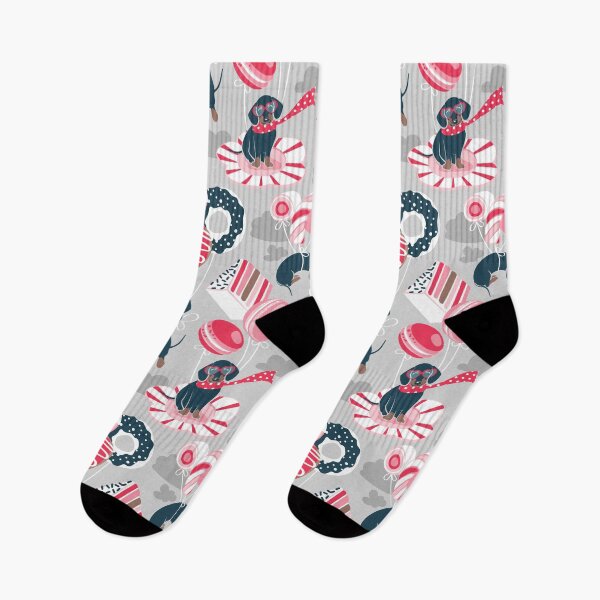 Item preview, Pastel café sweet love dream // grey background red pastry details blue dachshund dog puppies designed and sold by SelmaCardoso.