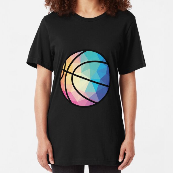 Geometric Basketball Shape Low Poly Basketball Gift Slim Fit T-Shirt