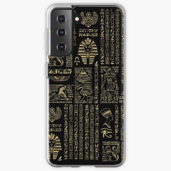 Egyptian hieroglyphs and deities gold on black Samsung Galaxy Soft Case