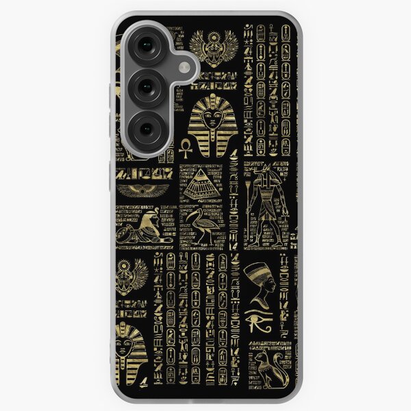 Item preview, Egyptian hieroglyphs and deities gold on black  designed and sold by Nartissima.
