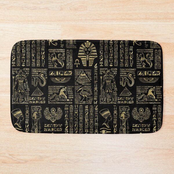 Item preview, Egyptian hieroglyphs and deities gold on black  designed and sold by Nartissima.