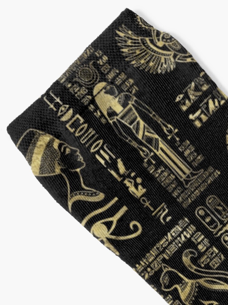 "Egyptian hieroglyphs and deities gold on black " Socks by Nartissima Redbubble