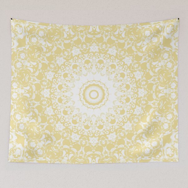 Item preview, White Lace Mandala on Sunshine Yellow Background designed and sold by Kelly Dietrich Mandala & Fractal Art.