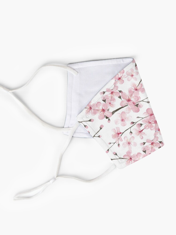 Alternate view of Cherry Blossom watercolor fashion and home decor by Magenta Rose Designs Mask