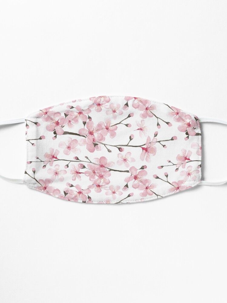 Alternate view of Cherry Blossom watercolor fashion and home decor by Magenta Rose Designs Mask