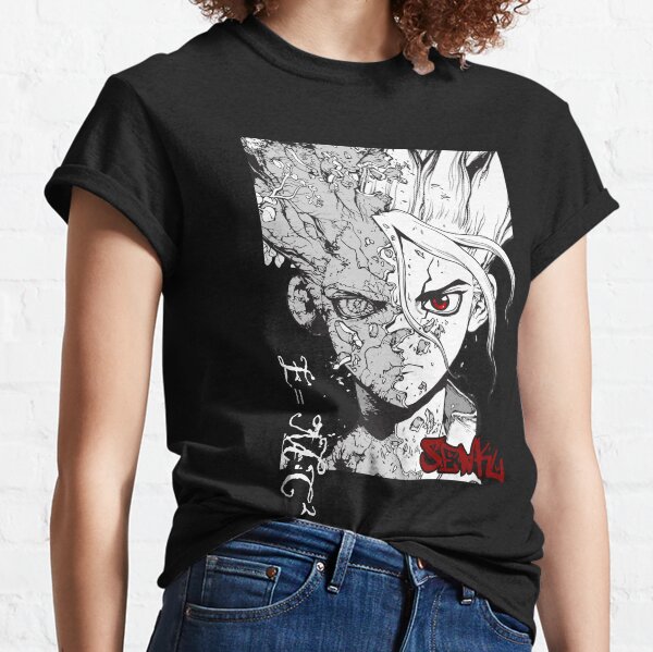 Dr Stone Senku Ishigami Merch Otaku Blanco Negro Camiseta clásica