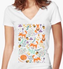 Foxes in the magic forest Women's Fitted V-Neck T-Shirt