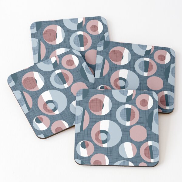 Item preview, Rounded inspiration // blue linen texture background dark pink and blue circles designed and sold by SelmaCardoso.