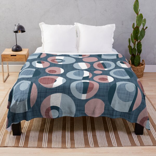 Item preview, Rounded inspiration // blue linen texture background dark pink and blue circles designed and sold by SelmaCardoso.