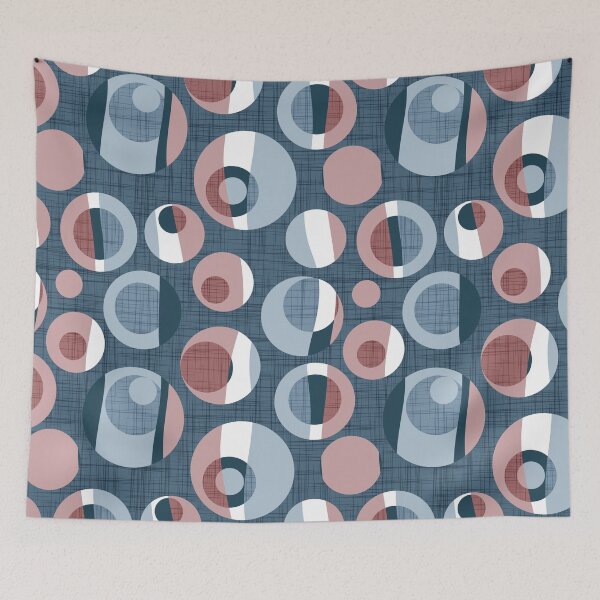 Item preview, Rounded inspiration // blue linen texture background dark pink and blue circles designed and sold by SelmaCardoso.