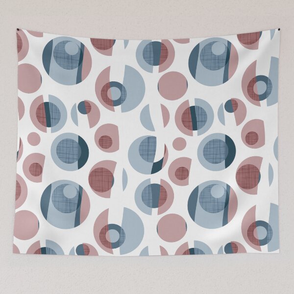 Item preview, Rounded inspiration // white background dark pink and blue circles designed and sold by SelmaCardoso.