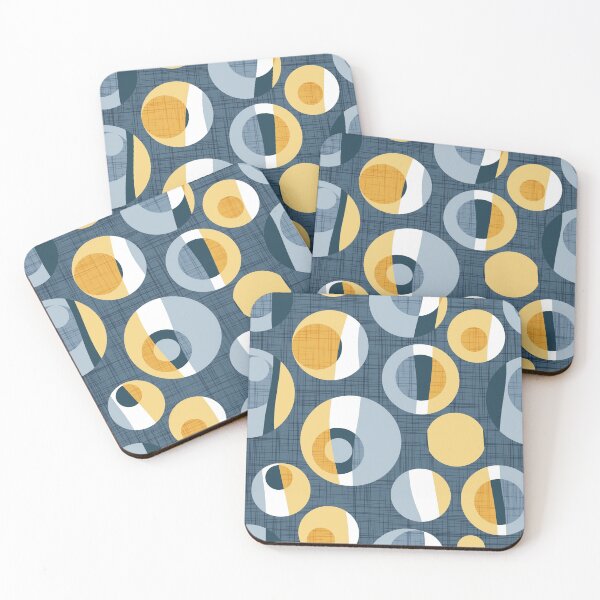 Item preview, Rounded inspiration // blue linen texture background yellow and blue circles designed and sold by SelmaCardoso.