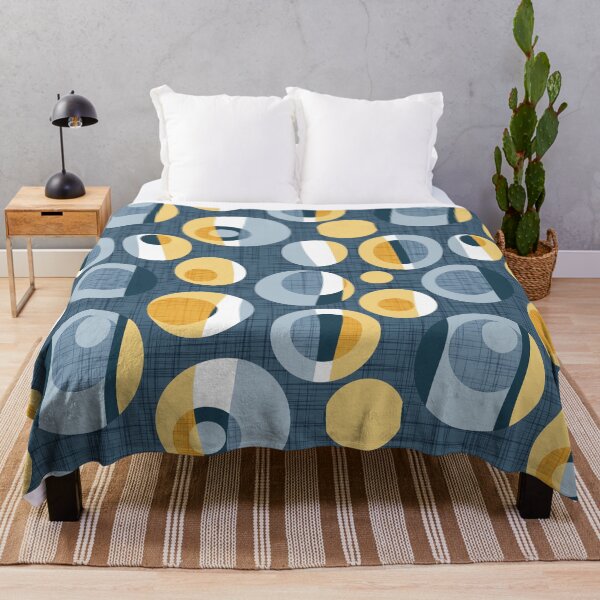 Item preview, Rounded inspiration // blue linen texture background yellow and blue circles designed and sold by SelmaCardoso.
