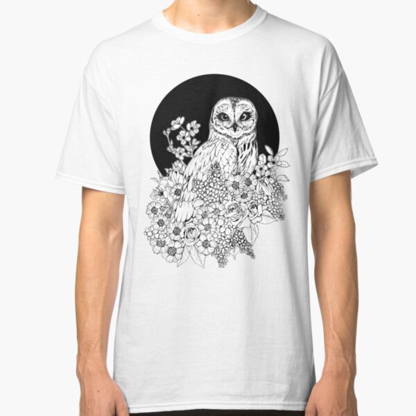 Owl Floral Eclipse - Black and White Classic T-Shirt