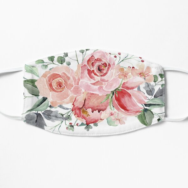 Pink Roses Watercolor Bouquet Flat Mask