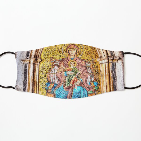 Golden Mosaic of Mary and Jesus on a Wall in Taromina, Sicily Kids Mask