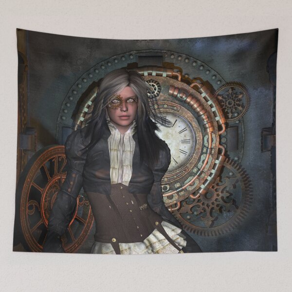 Item preview, Beautiful steampunk lady with clockwork on the background designed and sold by nicky2342.