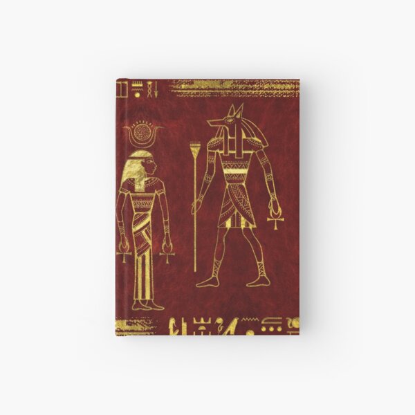 Golden Egyptian Gods and hieroglyphics on red leather Hardcover Journal