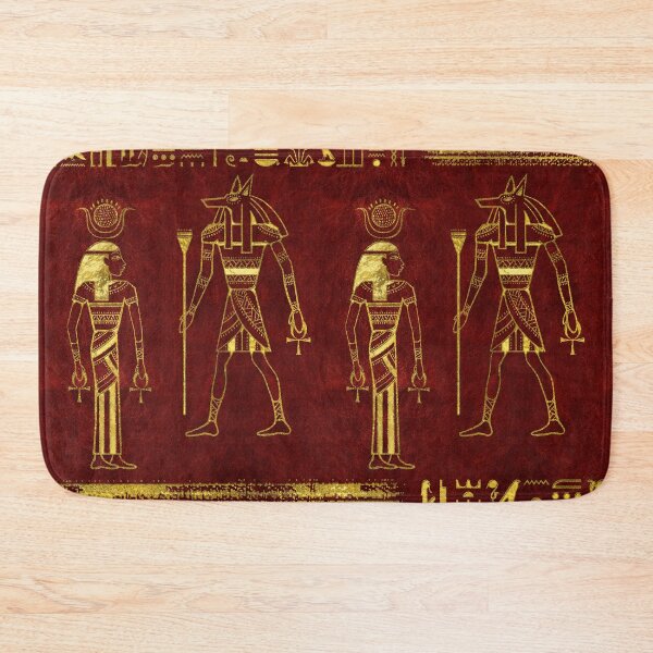 Item preview, Golden Egyptian Gods and hieroglyphics on red leather designed and sold by Nartissima.