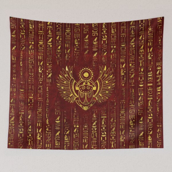 Item preview, Golden Egyptian Scarab Ornament  on red leather designed and sold by Nartissima.