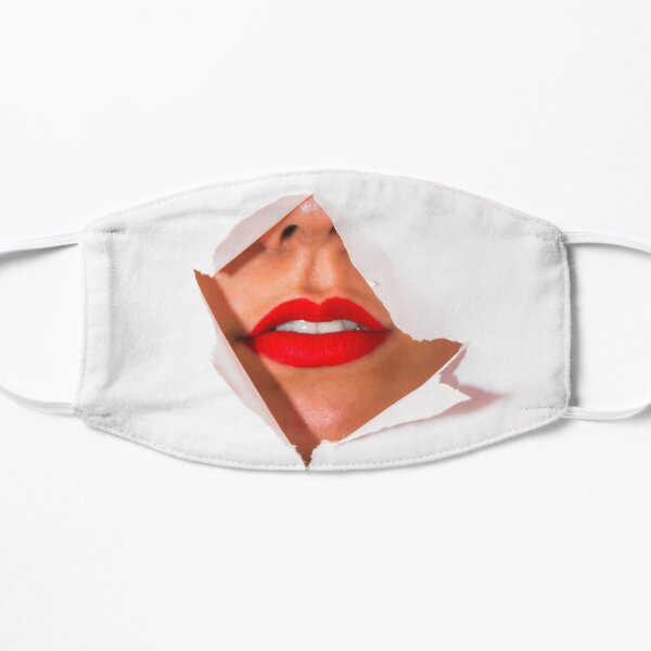 Cant Breathe - Red Lips peeping through a hole in white paper Mask