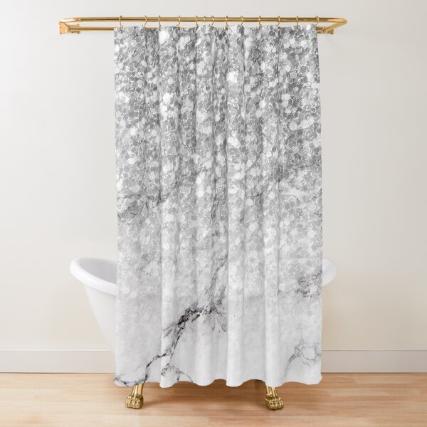 "White faux marble and silver glitter ombre" Shower Curtain for Sale by artonwear Redbubble
