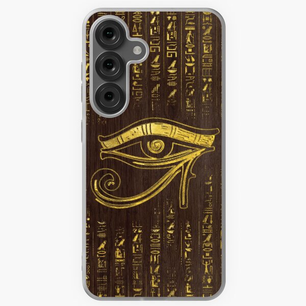Item preview, Golden Egyptian Eye of Horus  and hieroglyphics on wood designed and sold by Nartissima.