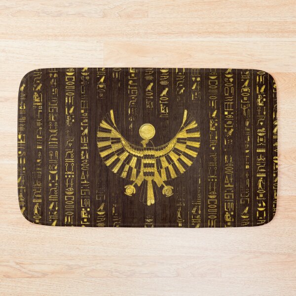 Item preview, Golden Egyptian Horus Falcon and hieroglyphics on wood designed and sold by Nartissima.