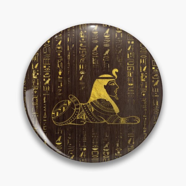Item preview, Golden Egyptian Sphinx and hieroglyphics on wood designed and sold by Nartissima.