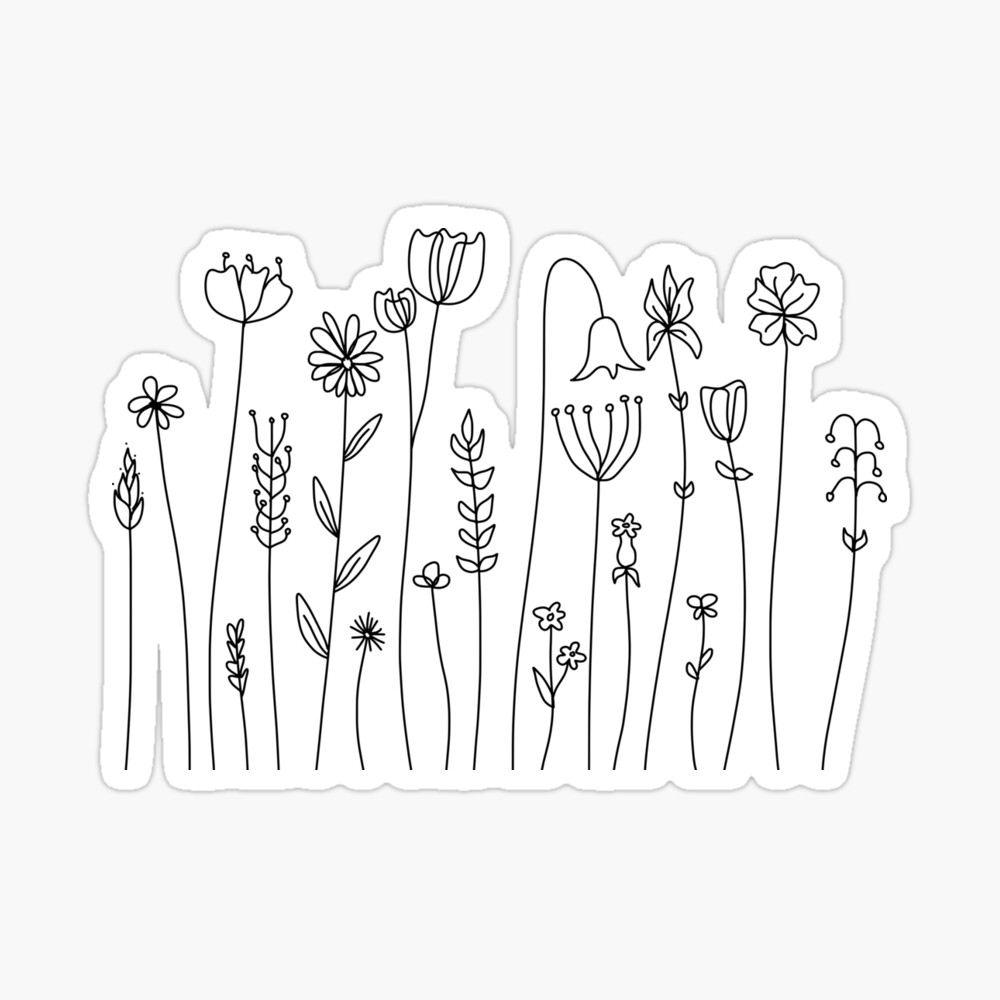 Simple Line Art Drawings of Flowers in Black and White | Spiral Notebook