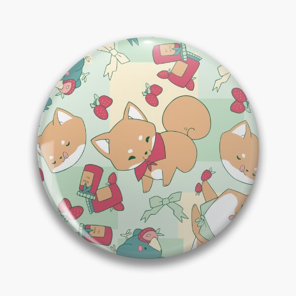 Shiba & Bird Strawberry Picnic Pin
