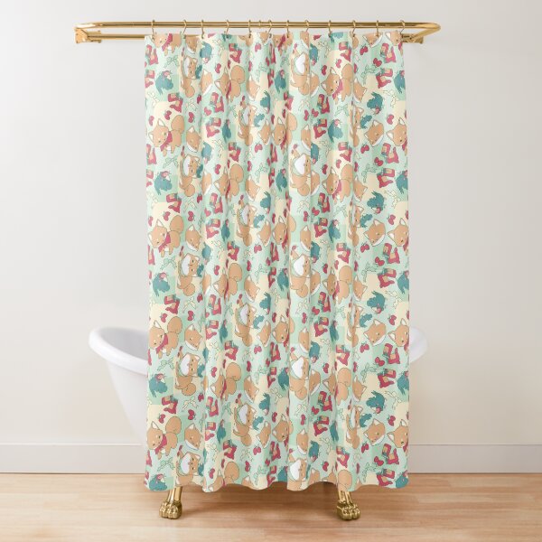 Shiba & Bird Strawberry Picnic Shower Curtain
