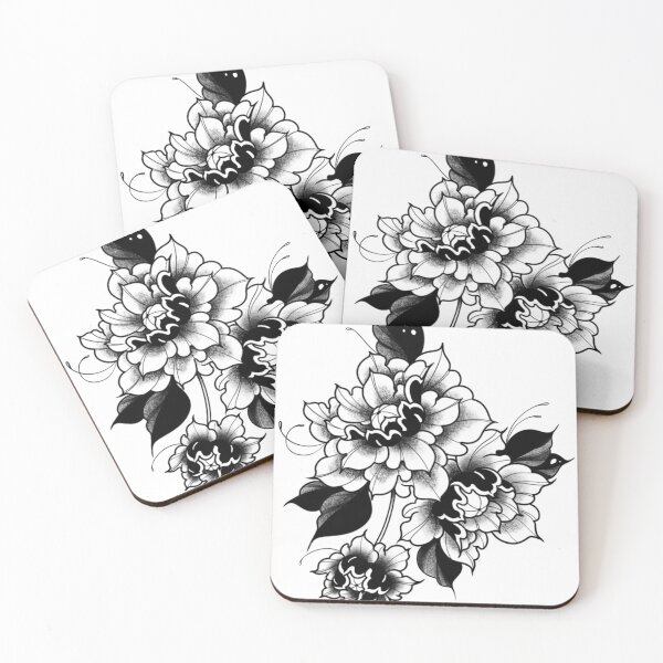 Item preview, Blackwork Peonies designed and sold by inkbybea.